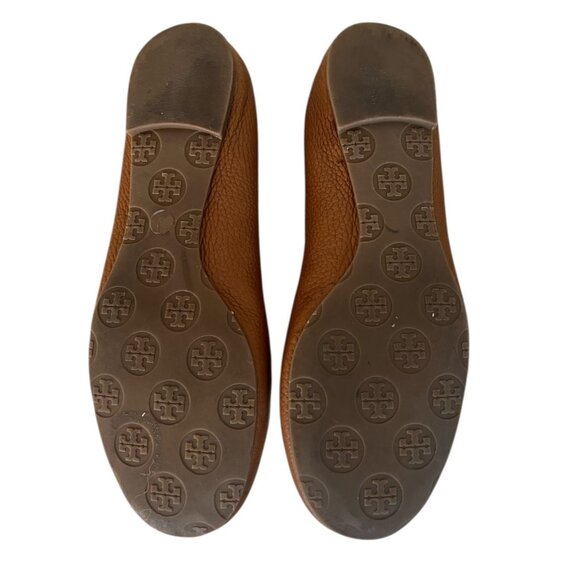 Tory Burch Women's Casual Shoes Reva Flat Tan Logo Leather Size 7 - Picture 7 of 10